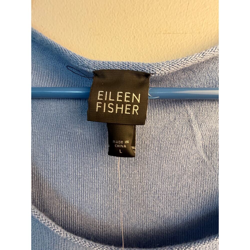 Eileen Fisher Silk Cashmere Sweater L Blue Scoop Neck Knit‎ Quiet Luxury NWT - Picture 4 of 6